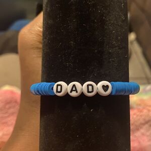 *Handmade Customized Heishi Polymer Blue Clay Bead Pearl Stretchy Name Bracelet